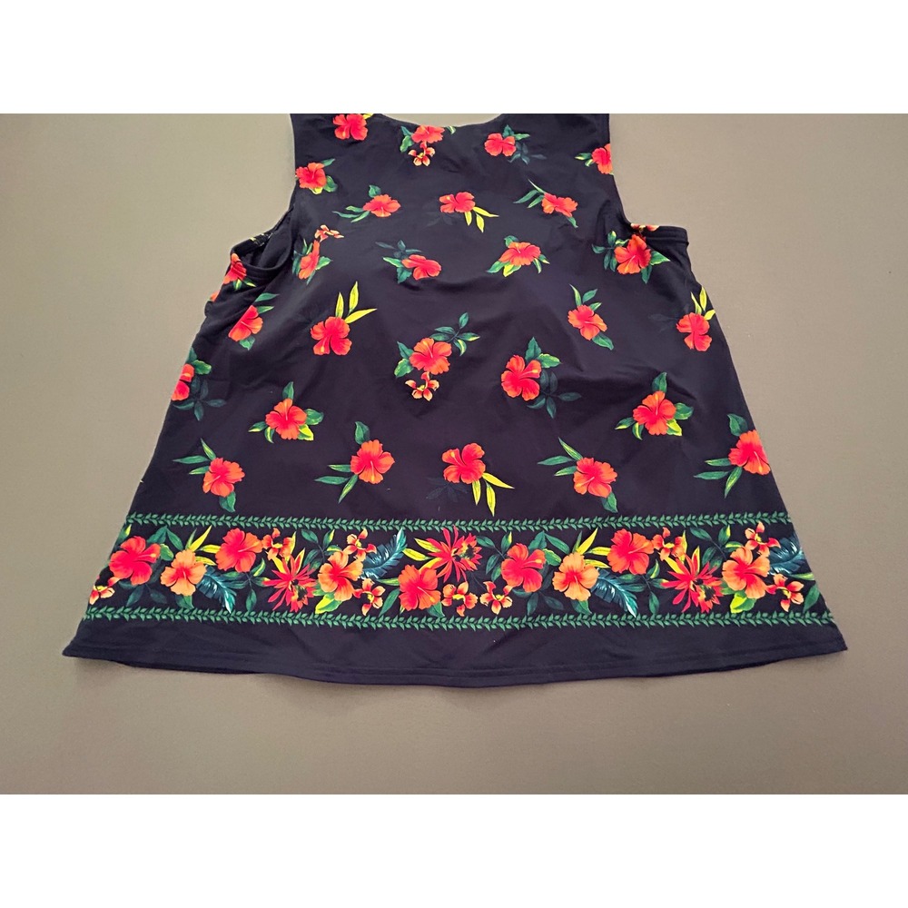 Lands End Navy Blue Tropical Hibiscus Floral Tankini Swim Top Plus Size 20W - Picture 6 of 7